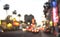 Blurred background of Hollywood Boulevard after sunset - Defocused view of world famous Walk of Fame in California