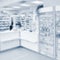 Blurred background. Interior of a pharmacy with goods and showcases. Medicines and vitamins for health. Concept for medicine and