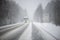 Blurred background of a moving truck on a highway in winter. Freight transport. transportation of goods