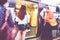 Blurred background, People travel at sky train bangkok, transportation background