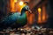 Blurred background with pigeon silhouette, evoking abstract artistic concepts