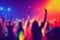 Blurred background revelry shindig. Night party with people are having fun in the rainbow spotlight at a nightclub