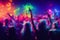 Blurred background revelry shindig. Night party with people are having fun in the rainbow spotlight at a nightclub