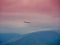 Blurred background, soft focus. Lonely eagle flying on the sky over the mountains