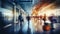 Blurred background of travelers walking in international terminal at the airport in a rushing hour. Generative AI