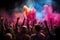 Blurred background of vibrant music festival scene for promoting entertainment branding