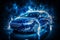 Blurred bokeh with autonomous vehicles and charging stations, enhancing automotive themed design