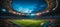 Blurred bokeh effect vibrant sports stadium with cheering fans and illuminated lights