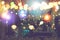 Blurred bokeh night lights in restaurant, abstract image of night festival, christmas and happy new year party blur