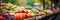 Blurred and bright interior of a spacious open grocery store with out of focus elements