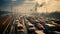 Blurred of cars on the road heading towards the goal of the trip. During the daytime rush traffic. There is a level bridge on the