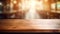 Blurred Coffee Shop and Restaurant Interior Background with Empty Wooden Table AI Generated