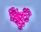 Blurred  crystal hearts made shape heart . noise and contrast effect. Copy space. Holiday banner, web poster, flyer,  greeting