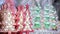 Blurred decorative figurines colorful christmas trees