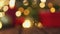 blurred defocused red golden, green Christmas background, blinking lights gift