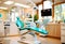 Blurred dental clinic background. Defocused interior of modern dental office
