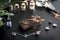 Blurred esoteric magic objects tarot cards on witch table altar