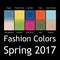 Blurred fashion infographic with trendy colors of the 2017 Spring. Niagara,Primrose Yellow,Lapis Blue,Flame,Island