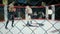 Blurred fighters fight in the octagon, knockout and win, mixed martial arts competition tournament