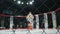 Blurred fighters fight in the octagon, mixed martial arts competition tournament