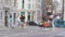 blurred footage of London city life ,car, buses, traffic ,pedestrians ,cyclists