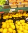 Blurred fresh fruits and vegetables at retail store. Abstract background of supermarket. Grocery market blurred background. Fruits