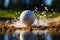 Blurred golfer sharpshooting ball
