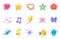 Blurred gradient shapes. Minimalist y2k aesthetic heart, retro butterfly and flower, sparkling star, blurry alien and