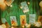 Blurred Green background of winter composition with tarot cards