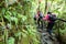 Blurred of group of runners athletes running in forest trail marathon