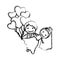 blurred hand drawn silhouette with married couple and balloons of hearts