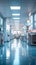 Blurred hospital and clinic backdrop offers a glimpse of medical activities dynamic nature