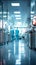 Blurred hospital and clinic backdrop offers a glimpse of medical activities dynamic nature