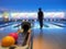 Blurred image of bowling arena bokeh. Concept for blur background, competition, hobby, team, defocus