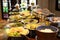 Blurred image breakfast buffet table at hotel restaurant
