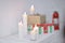 Blurred image. candles and gift boxes .photo with copy space
