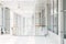 Blurred image of glass wall building interior