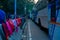 Blurred image, Kolkata, West Bengal, India. Colourful warm winter clothes are being sold at Gangasagar transit camp, Babughat,