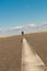 Blurred image of a man cyclist on a sunny summer day cycling in the middle of the road.