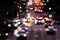 Blurred lights from cars in crosstown traffic through Midtown Manhattan in New York City