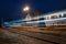 Blurred lights tram, night city