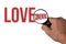 Blurred love lettering, in a magnifying glass convenience
