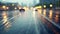 Blurred motion, raindrop, cityscape, illuminated, wet street generated by AI