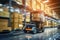Blurred motion, robotic forklift signifies AI's fast, efficient warehousing future