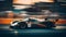 Blurred motion, shiny racecar, illuminated night success generative AI