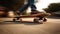 Blurred motion of skateboarder ollieing in city generated by AI