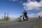 Blurred motorbikes on scenic road