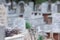 Blurred Muslim graveyard background. Muslim cemetery background.