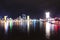 Blurred night landscape background of   Han river , Danang city , Vietnam