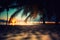 Blurred Palm Tree On Sand With Tropical Beach Bokeh At Night